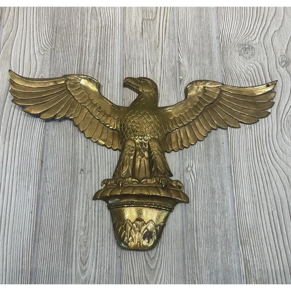 Vintage HEAVY DUTY Brass American Eagle Wall Mount 18
